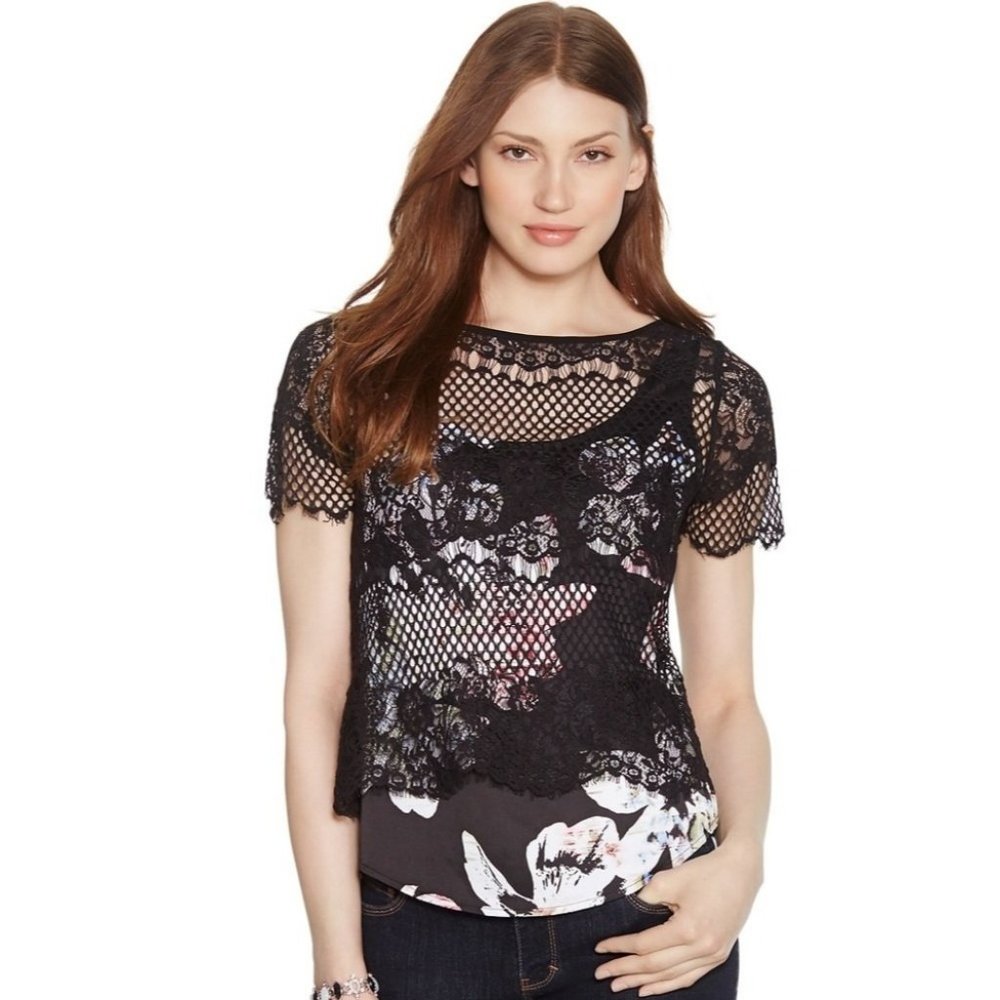 {WHBM} Layered Lace & Floral Tee